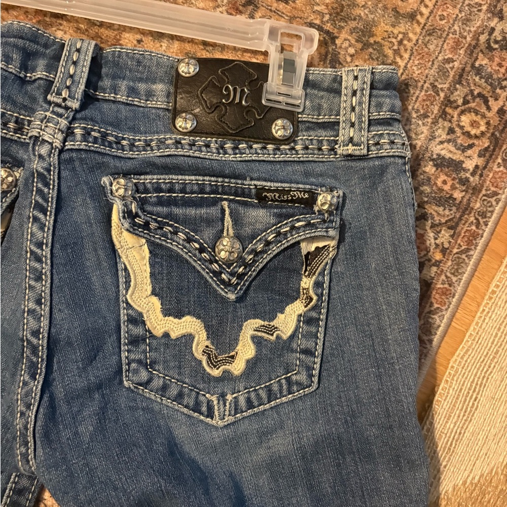 Miss Me Y2K Blue Denim Jeans with Silver Button and Cowhide Detail Size 29 - Picture 6 of 6